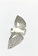 Vintage Fred Harvey Style Sterling Eagle Pin Green Turquoise Native American - Additional view 5