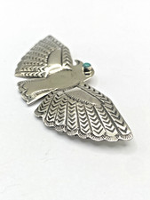 Vintage Fred Harvey Style Sterling Eagle Pin Green Turquoise Native American - Additional view 8