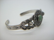 Vintage Navajo Fred Harvey Era Sterling Silver Green Turquoise Cuff Bracelet - Additional view 4