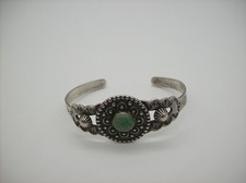 Vintage Navajo Fred Harvey Era Sterling Silver Green Turquoise Cuff Bracelet