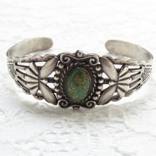 Fred Harvey Era Thunderbird Cuff Bracelet Green Turquoise Native American Navajo - Additional view 2