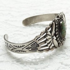 Fred Harvey Era Thunderbird Cuff Bracelet Green Turquoise Native American Navajo - Additional view 8