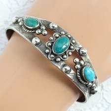 Vintage Navajo Fred Harvey Era Turquoise Cuff Bracelet Stamp Decoration Sterling - Additional view 2