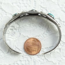 Vintage Navajo Fred Harvey Era Turquoise Cuff Bracelet Stamp Decoration Sterling - Additional view 8