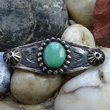 Old Fred Harvey Era Navajo Pin Brooch Oval Turquoise Satellite Raindrops Buttons - Additional view 1