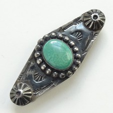 Old Fred Harvey Era Navajo Pin Brooch Oval Turquoise Satellite Raindrops Buttons - Additional view 3