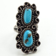 Vintage Navajo Fred Harvey Era Turquoise 925 Sterling Silver Ring Size 5 Native - Additional view 2