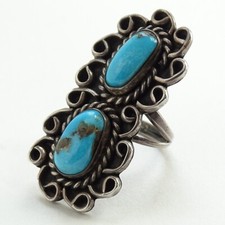 Vintage Navajo Fred Harvey Era Turquoise 925 Sterling Silver Ring Size 5 Native - Additional view 4