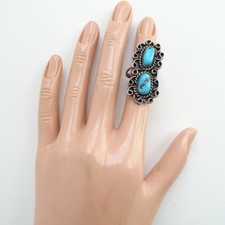 Vintage Navajo Fred Harvey Era Turquoise 925 Sterling Silver Ring Size 5 Native - Additional view 8