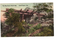 Grand Canyon Arizona Hermit's Rest West Porch Fred Harvey Hard-Colored Postcard
