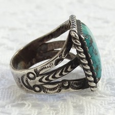 Vintage Fred Harvey Era Navajo Square Turquoise Ring Size 8.25 Sterling Silver - Additional view 5