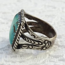 Vintage Fred Harvey Era Navajo Square Turquoise Ring Size 8.25 Sterling Silver - Additional view 6