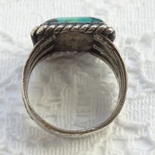 Vintage Fred Harvey Era Navajo Square Turquoise Ring Size 8.25 Sterling Silver - Additional view 7