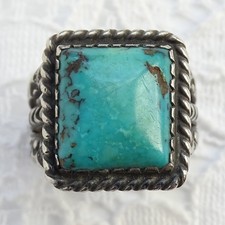 Vintage Fred Harvey Era Navajo Square Turquoise Ring Size 8.25 Sterling Silver - Additional view 10