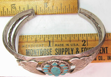 NAVAJO FRED HARVEY ERA STAMPED STERLING SILVER TURQUOISE CLUSTER CUFF BRACELET - Additional view 18