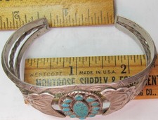 NAVAJO FRED HARVEY ERA STAMPED STERLING SILVER TURQUOISE CLUSTER CUFF BRACELET - Additional view 20