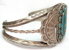 NAVAJO FRED HARVEY ERA STAMPED STERLING SILVER TURQUOISE CLUSTER CUFF BRACELET - Additional view 6