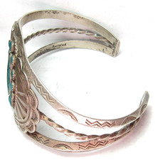 NAVAJO FRED HARVEY ERA STAMPED STERLING SILVER TURQUOISE CLUSTER CUFF BRACELET - Additional view 10