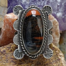 Fred Harvey Era Navajo Petrified Wood & 925 Sterling Pinky Ring Sz 5.25 Stamped - Additional view 1