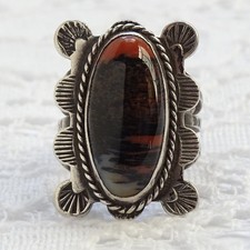 Fred Harvey Era Navajo Petrified Wood & 925 Sterling Pinky Ring Sz 5.25 Stamped - Additional view 3