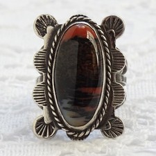 Fred Harvey Era Navajo Petrified Wood & 925 Sterling Pinky Ring Sz 5.25 Stamped - Additional view 4