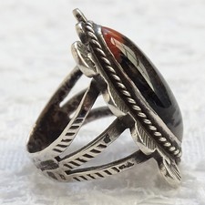 Fred Harvey Era Navajo Petrified Wood & 925 Sterling Pinky Ring Sz 5.25 Stamped - Additional view 5