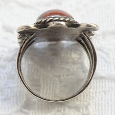 Fred Harvey Era Navajo Petrified Wood & 925 Sterling Pinky Ring Sz 5.25 Stamped - Additional view 7