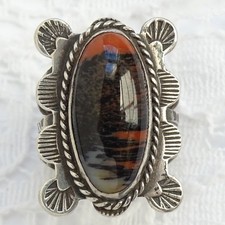 Fred Harvey Era Navajo Petrified Wood & 925 Sterling Pinky Ring Sz 5.25 Stamped - Additional view 8