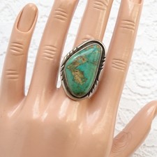 Old Navajo Fred Harvey Era Natural Turquoise Ring Sz 9.25 Hallmarked R Sterling - Additional view 2