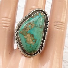 Old Navajo Fred Harvey Era Natural Turquoise Ring Sz 9.25 Hallmarked R Sterling - Additional view 3