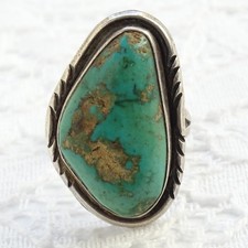 Old Navajo Fred Harvey Era Natural Turquoise Ring Sz 9.25 Hallmarked R Sterling - Additional view 4