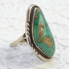 Old Navajo Fred Harvey Era Natural Turquoise Ring Sz 9.25 Hallmarked R Sterling - Additional view 5
