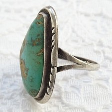 Old Navajo Fred Harvey Era Natural Turquoise Ring Sz 9.25 Hallmarked R Sterling - Additional view 7