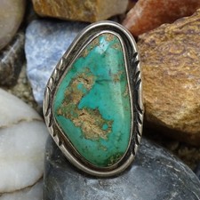 Old Navajo Fred Harvey Era Natural Turquoise Ring Sz 9.25 Hallmarked R Sterling