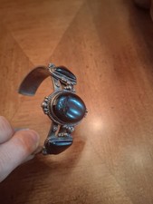 Vintage Navajo ONYX/Jet Sterling Silver Cuff Bracelet Fred Harvey - Additional view 1