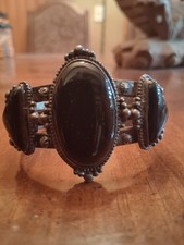Vintage Navajo ONYX/Jet Sterling Silver Cuff Bracelet Fred Harvey - Additional view 3
