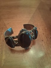 Vintage Navajo ONYX/Jet Sterling Silver Cuff Bracelet Fred Harvey - Additional view 5