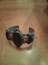 Vintage Navajo ONYX/Jet Sterling Silver Cuff Bracelet Fred Harvey - Additional view 7