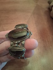 Vintage Navajo ONYX/Jet Sterling Silver Cuff Bracelet Fred Harvey - Additional view 8