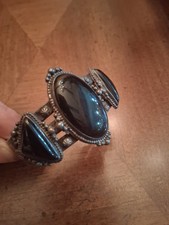 Vintage Navajo ONYX/Jet Sterling Silver Cuff Bracelet Fred Harvey