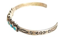 Fred Harvey Vtg SMALL Snake Eye Sterling Silver Turquoise Cuff Bracelet 5” Zuni - Additional view 1