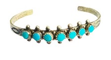 Fred Harvey Vtg SMALL Snake Eye Sterling Silver Turquoise Cuff Bracelet 5” Zuni