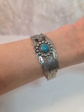 Vintage Fred Harvey Era Navajo Sterling Silver Turquoise THUNDERBIRD Bracelet - Additional view 1