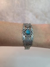 Vintage Fred Harvey Era Navajo Sterling Silver Turquoise THUNDERBIRD Bracelet - Additional view 4