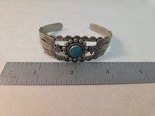 Vintage Fred Harvey Era Navajo Sterling Silver Turquoise THUNDERBIRD Bracelet - Additional view 6