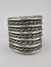 BIG Vtg Fred Harvey Navajo Sterling Stamped Carinated 6 Row Cuff Bracelet 85.8g - Additional view 3