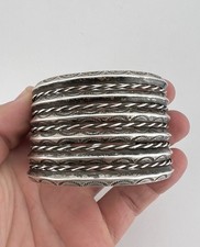 BIG Vtg Fred Harvey Navajo Sterling Stamped Carinated 6 Row Cuff Bracelet 85.8g - Additional view 7