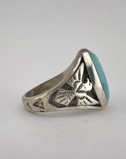 Vintage Fred Harvey Style Sterling Silver Turquoise Thunderbird Men's Ring 12.3g - Additional view 3