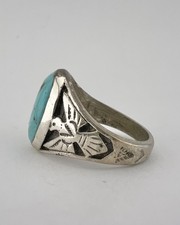 Vintage Fred Harvey Style Sterling Silver Turquoise Thunderbird Men's Ring 12.3g - Additional view 5