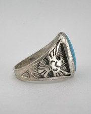 Vintage Fred Harvey Style Sterling Silver Turquoise Thunderbird Men's Ring 13.5g - Additional view 3
